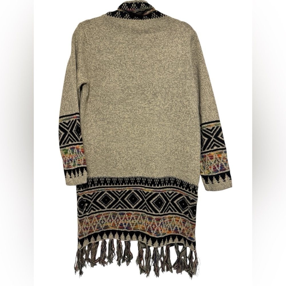 Kamana Boho Aztec Southwestern Open Front Fringe Cardigan Oversized Small - Picture 6 of 6